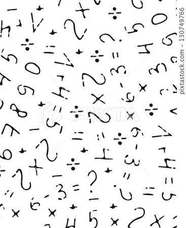 abstract mathematics equations and symbols scattered randomly on a white background 130749766