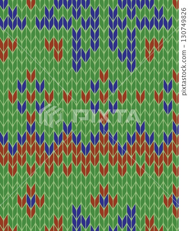 colorful knitted pattern with floral and geometric motifs on a green background colorful knitted pattern with floral and geometric motifs on a green background 130749826