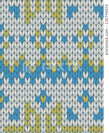 intricate knitted pattern featuring blue, green, and white geometric motifs 130749828