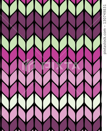 intricate geometric pattern featuring repeating chevron shapes in shades of purple and pink with green accents intricate geometric pattern featuring repeating chevron shapes in shades of purple and pink with green accents 130749831