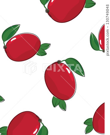seamless pattern of red mangoes with green leaves on white background for design seamless pattern of red mangoes with green leaves on white background for design 130749848
