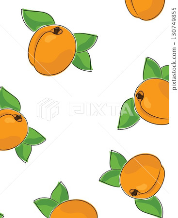 seamless pattern of bright orange apricots with green leaves on white background seamless pattern of bright orange apricots with green leaves on white background 130749855