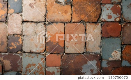 A charming wall decorated with an assortment of colorful tiles, exhibiting a textured design and lively shades 130750070