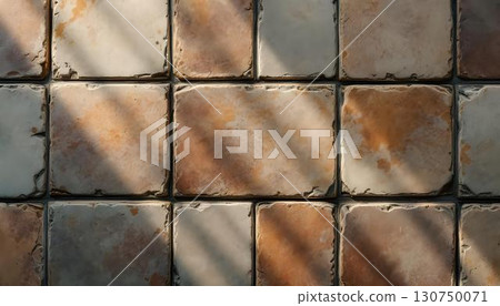 A vibrant wall made up of various colored rustic tiles, offering a textured and visually appealing pattern 130750071