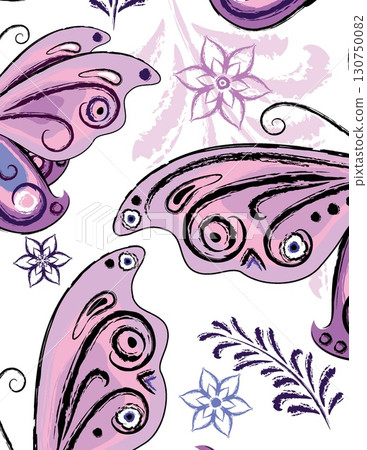 abstract purple butterfly and floral pattern with intricate design elements abstract purple butterfly and floral pattern with intricate design elements 130750082