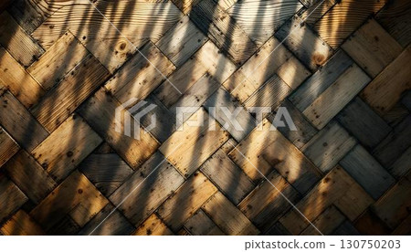 An in-depth look at a pine wood flooring texture, showcasing the distinctive patterns and vibrant colors of the tiles 130750203