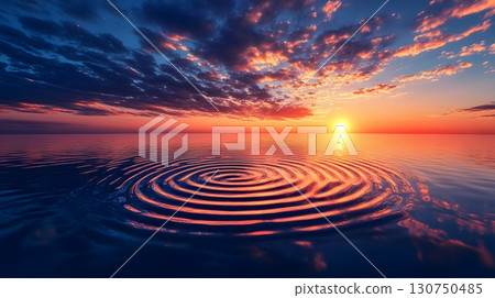 Ripples in water at scenic sunset 130750485