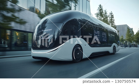 Autonomous Electric Bus Driving on City Road 130750574