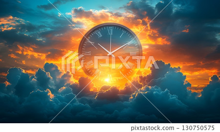 Conceptual Time Passage Over Colorful Cloudy Sky 130750575