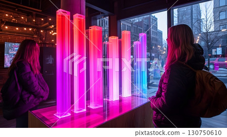 People Exploring a City Data Visualization Display 130750610