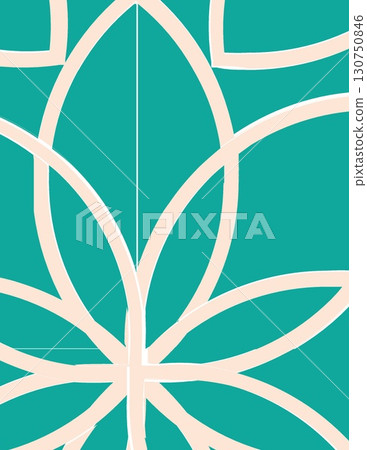 abstract geometric floral pattern with intertwined white lines on teal background 130750846