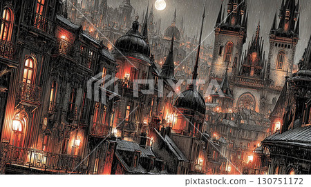 一座充滿奇幻色彩的哥德式城市，遍佈尖塔和城堡式建築 130751172