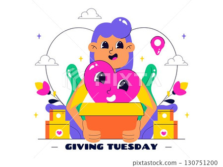 Happy Giving Tuesday Celebration Vector Illustration featuring Love, Gift Giving, and Encouraging People to Donate in a Flat Style Cartoon Background Happy Giving Tuesday Celebration Vector Illustration featuring Love, Gift Giving, and Encouraging People to Donate in a Flat Style Cartoon Background 130751200