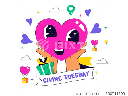 Happy Giving Tuesday Celebration Vector Illustration featuring Love, Gift Giving, and Encouraging People to Donate in a Flat Style Cartoon Background Happy Giving Tuesday Celebration Vector Illustration featuring Love, Gift Giving, and Encouraging People to Donate in a Flat Style Cartoon Background 130751203