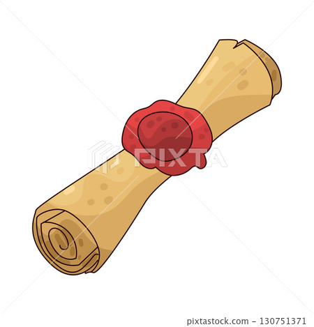 illustration of ancient parchment scroll with wax seal illustration of ancient parchment scroll with wax seal 130751371