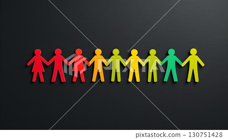 A diverse group of people holding hands in striking colors, positioned against a black background, symbolizing Juneteenth 130751428