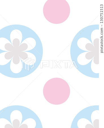 abstract seamless pattern with pastel pink and blue circles and floral motifs for design backgrounds 130751513
