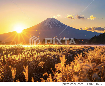 A New Year's image featuring the golden Mount Fuji and the first sunrise of the year 130751612