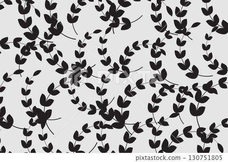abstract seamless pattern with scattered leaves black and white 130751805