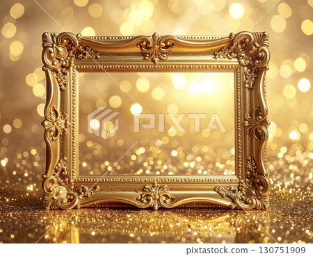 金色裝飾框架和閃亮的背景 130751909
