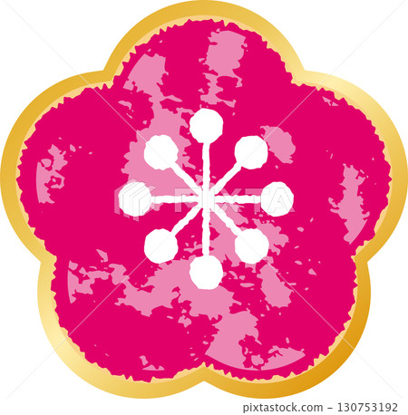 A hand-drawn illustration of vibrant pink plum blossoms. Perfect for Japanese-style designs and spring materials. 130753192