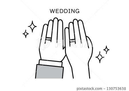 新娘和新郎的手展示他們的結婚戒指的插圖 130753638