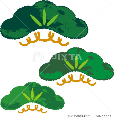 Japanese-style pine tree illustration set. Hand-drawn auspicious New Year's vector material Japanese-style pine tree illustration set. Hand-drawn auspicious New Year's vector material 130753663