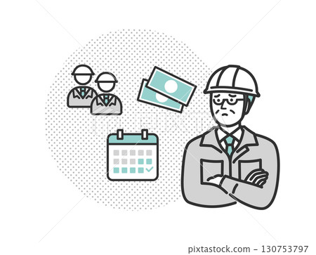 Icon illustration of a worried middle-aged man in work clothes 130753797