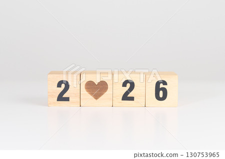 Happy New Year 2026 with heart block for health care, love, organ donation, resolution, charity, happy family, wellbeing and insurance concepts 130753965
