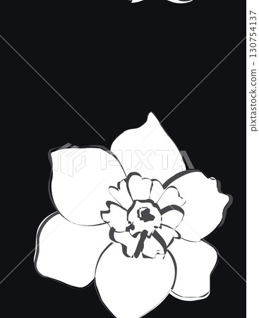 minimalist black and white illustration of a blooming flower with detailed petals minimalist black and white illustration of a blooming flower with detailed petals 130754137