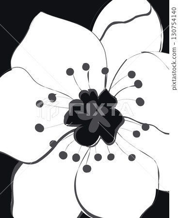 black and white stylized floral illustration with detailed petal design 130754140