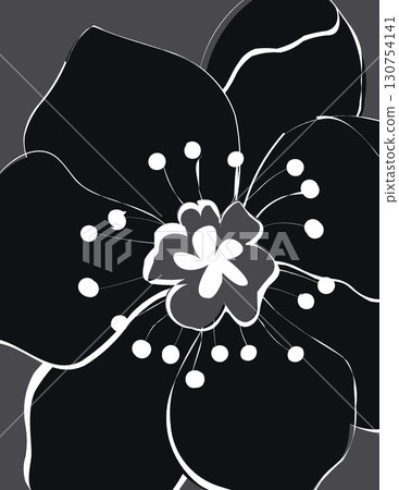 minimalist black and white abstract floral illustration with bold outlines minimalist black and white abstract floral illustration with bold outlines 130754141