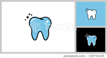 Sparkling clean tooth cartoon vector icon. Symbol of dental care and oral hygiene Sparkling clean tooth cartoon vector icon. Symbol of dental care and oral hygiene 130754245