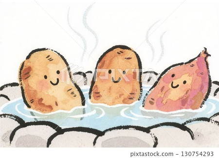 Sweet potatoes soaking in a hot spring - Picture letter - AI 130754293
