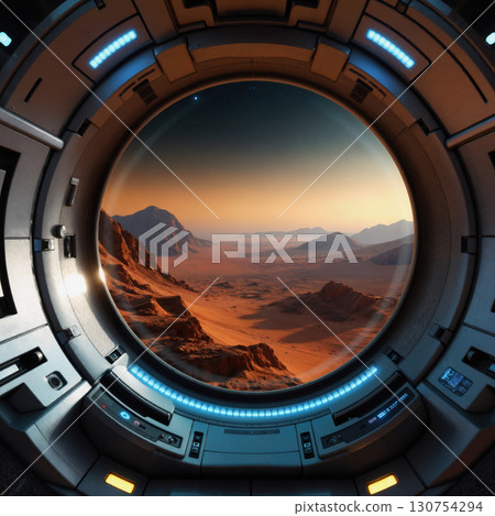 Image of the Martian landscape seen from a spacecraft: AI-generated image 130754294