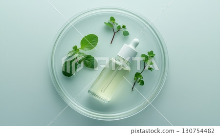 Patchouli extract oil organic aromatic extract leaves and glass serum bottle Patchouli extract oil organic aromatic extract leaves and glass serum bottle 130754482