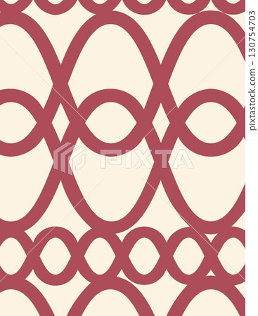 geometric abstract pattern with interconnected loops and shapes in bold maroon on beige background 130754703