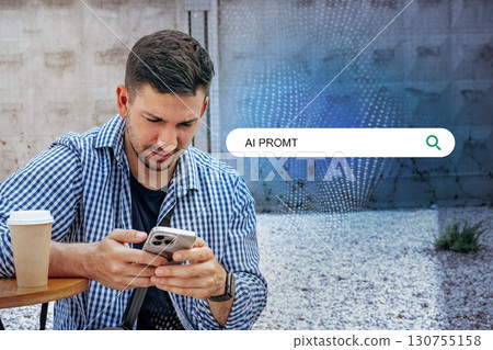 Man using smartphone to search online in an urban environment during daytime Man using smartphone to search online in an urban environment during daytime 130755158