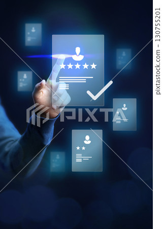 Digital reviews and ratings system with user interaction in a modern setting 130755201