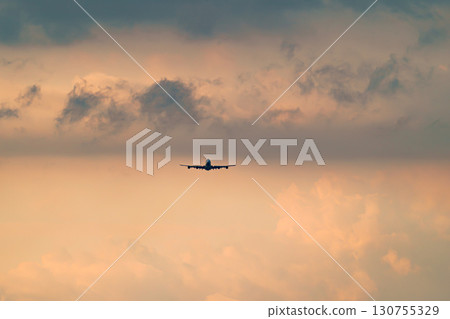 Airplane background, clouds of various expressions, sky, sun, evening sky, sunrise 130755329
