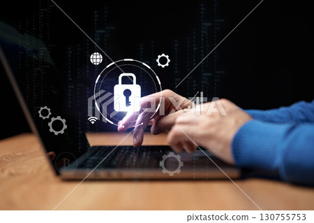 Online security practices in digital world with focus on data protection and encryption techniques during evening hours 130755753