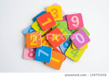 Number wood block cubes for learning Mathematic, education math. 130755838
