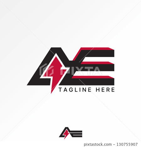 Logo design graphic concept creative premium vector stock image top sell initial AE font 3D with electric thunder danger manufacture engineer industry 130755907