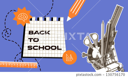 Exciting new school year preparation with stationery and colorful design elements 130756170