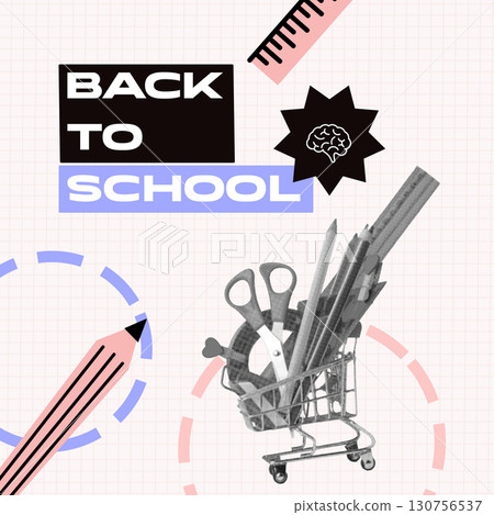 Supplies and tools for back to school shopping with creative design elements in a modern layout Supplies and tools for back to school shopping with creative design elements in a modern layout 130756537