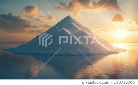 Salt pile production harvest on the beach, evaporation ocean water with sunset Salt pile production harvest on the beach, evaporation ocean water with sunset 130756706