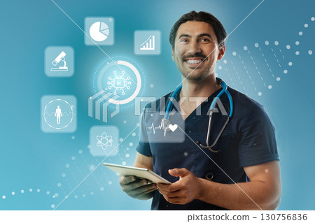 Healthcare professional using digital tablet to track patient data and monitor health metrics during modern medical practice Healthcare professional using digital tablet to track patient data and monitor health metrics during modern medical practice 130756836