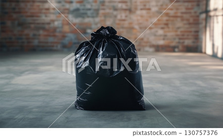 Plastic household waste on the front porch of the house waiting to be picked up by the cleaning crew Plastic household waste on the front porch of the house waiting to be picked up by the cleaning crew 130757376