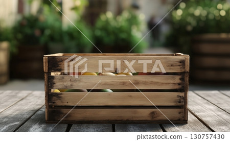Wooden box carton for fruit package and packing delivery with wooden floor background 130757430