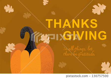 Thanksgiving celebration with autumn decorations and a pumpkin on a warm background Thanksgiving celebration with autumn decorations and a pumpkin on a warm background 130757500